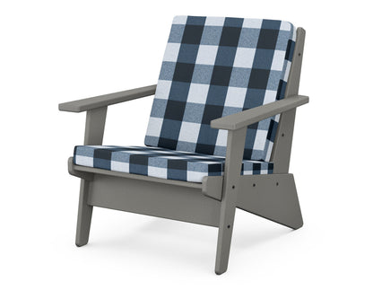 POLYWOOD® Riviera Modern Lounge Chair in Slate Grey / Buffalo Plaid Marine Indigo