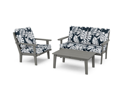 POLYWOOD® Lakeside 3-Piece Deep Seating Set in Slate Grey / Leaf Marine Indigo