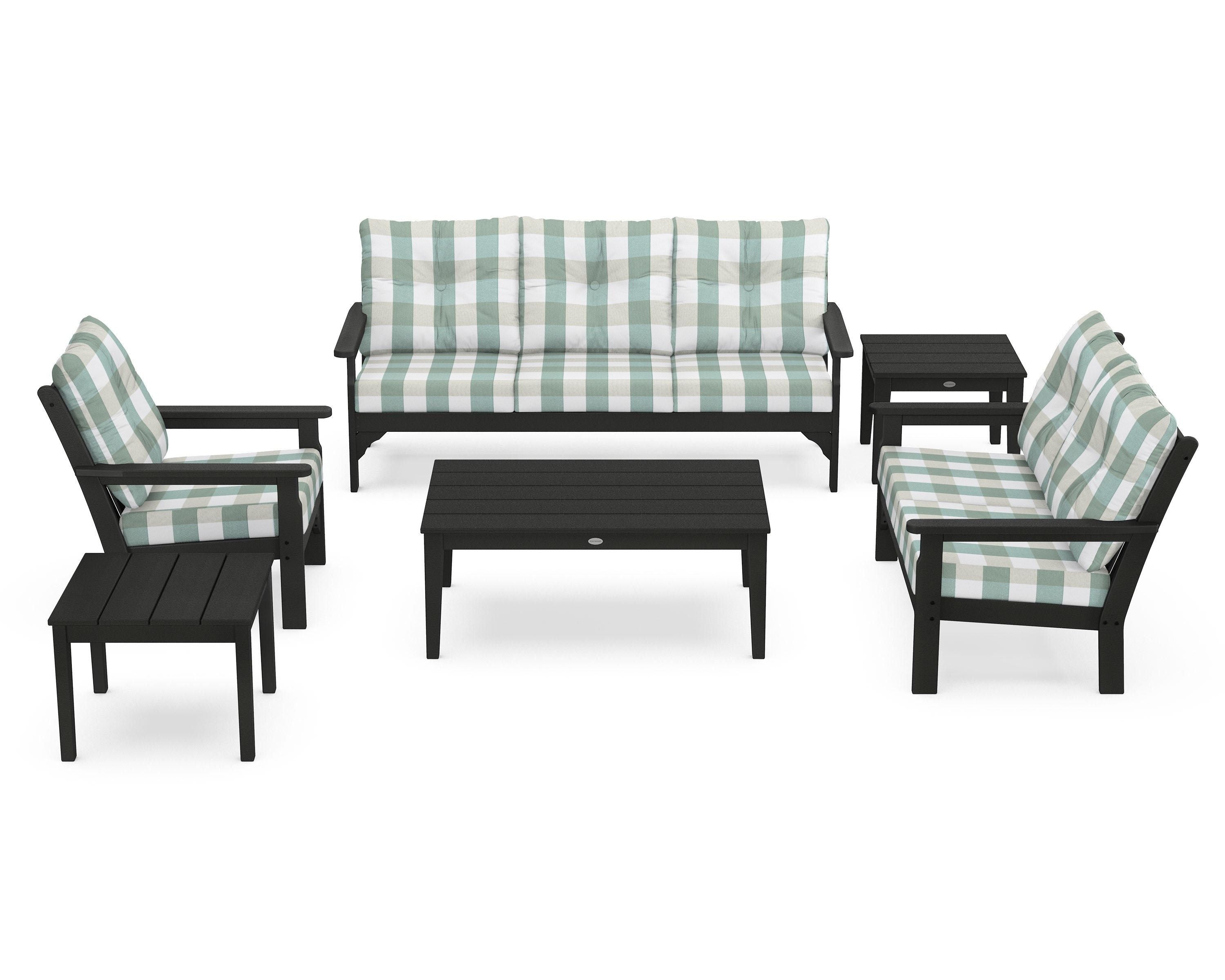 POLYWOOD® Vineyard 6-Piece Deep Seating Set in Green / Buffalo Plaid Glacier Spa