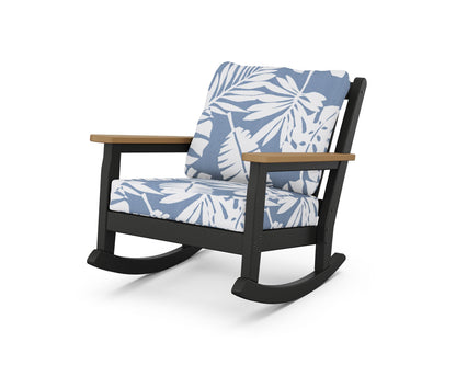 POLYWOOD® Chippendale Deep Seating Rocking Chair in Black / Natural / Leaf Sky Blue