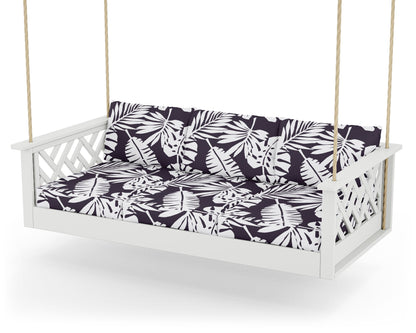 POLYWOOD® Chippendale Daybed Swing in White / Leaf Navy