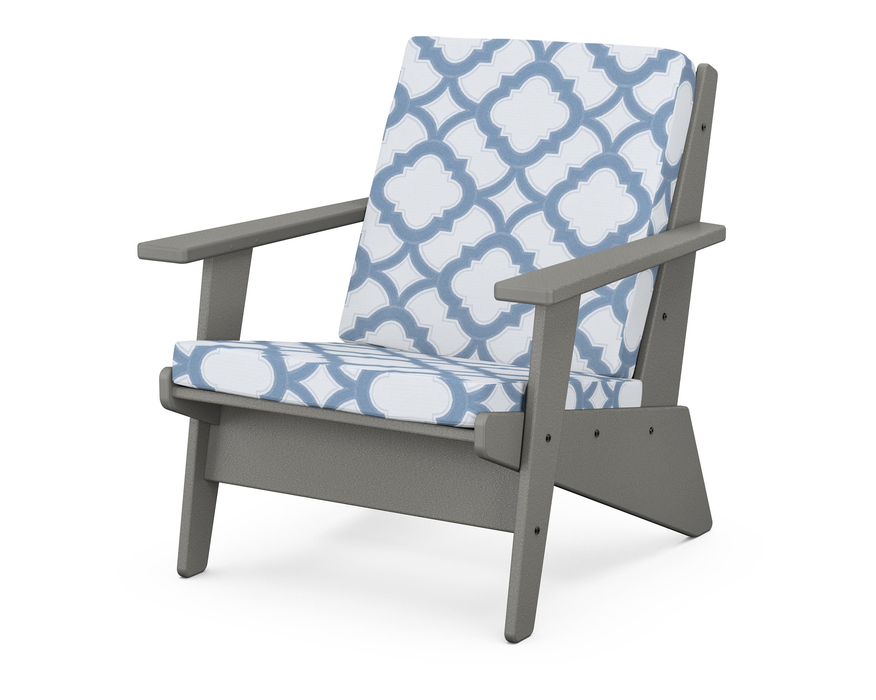 POLYWOOD® Riviera Modern Lounge Chair in Slate Grey / Trellis Sky Blue