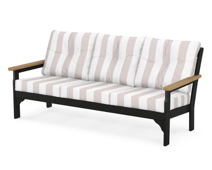 POLYWOOD® Vineyard Deep Seating Sofa in Black / Natural / Cabana Stripe Dune Burlap