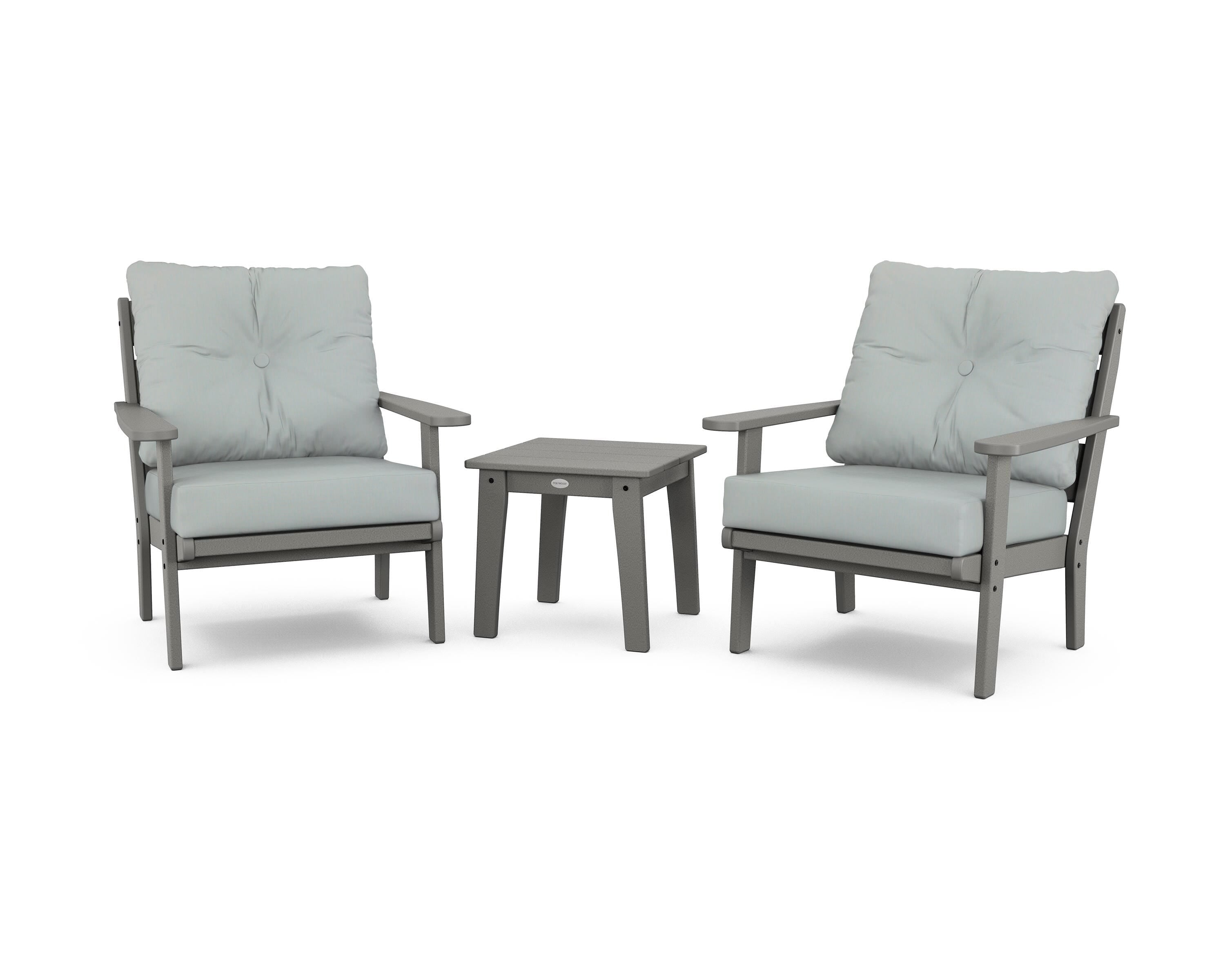 POLYWOOD® Lakeside 3-Piece Deep Seating Chair Set in Slate Grey / Spa