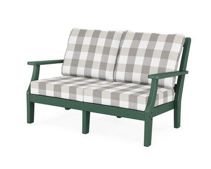 Martha Stewart by POLYWOOD® Chinoiserie Deep Seating Loveseat in Green / Buffalo Plaid Grey Mist