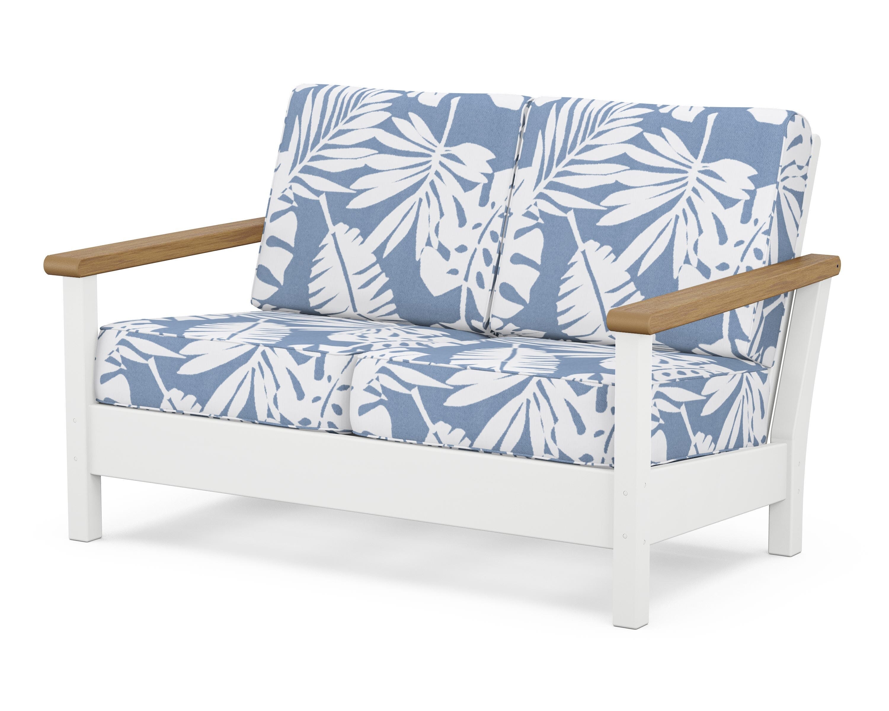 POLYWOOD® Harbour Deep Seating Loveseat in White / Natural / Leaf Sky Blue