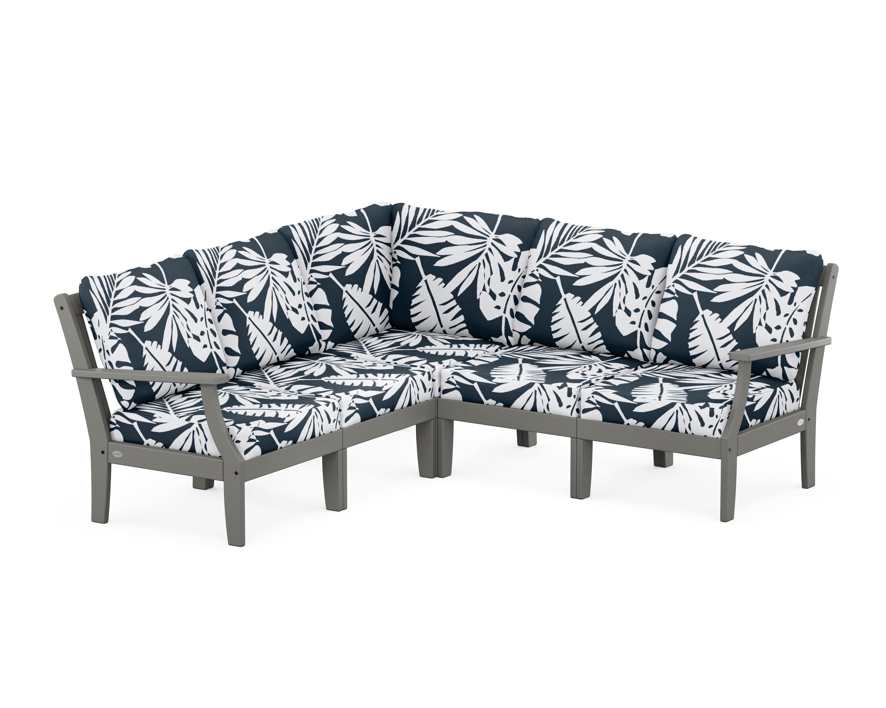 POLYWOOD® Braxton Modular 5-Piece Deep Seating Set in Slate Grey / Leaf Marine Indigo