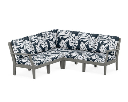POLYWOOD® Braxton Modular 5-Piece Deep Seating Set in Slate Grey / Leaf Marine Indigo