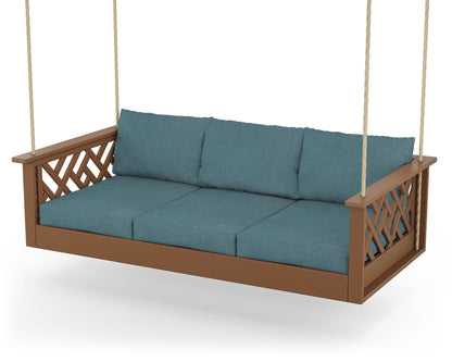 POLYWOOD® Chippendale Daybed Swing in Teak / Ocean Teal