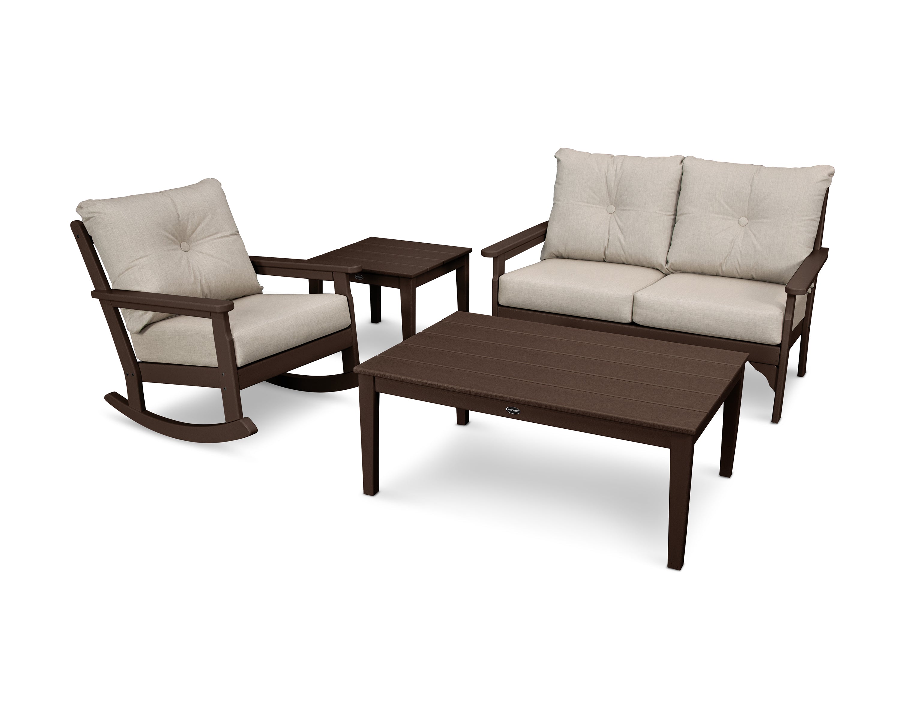 POLYWOOD® Vineyard 4-Piece Deep Seating Rocker Set in Mahogany / Cast Ash