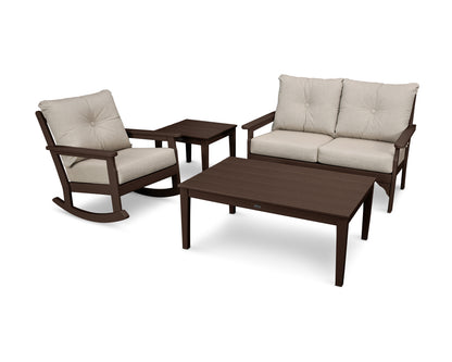 POLYWOOD® Vineyard 4-Piece Deep Seating Rocker Set in Mahogany / Cast Ash