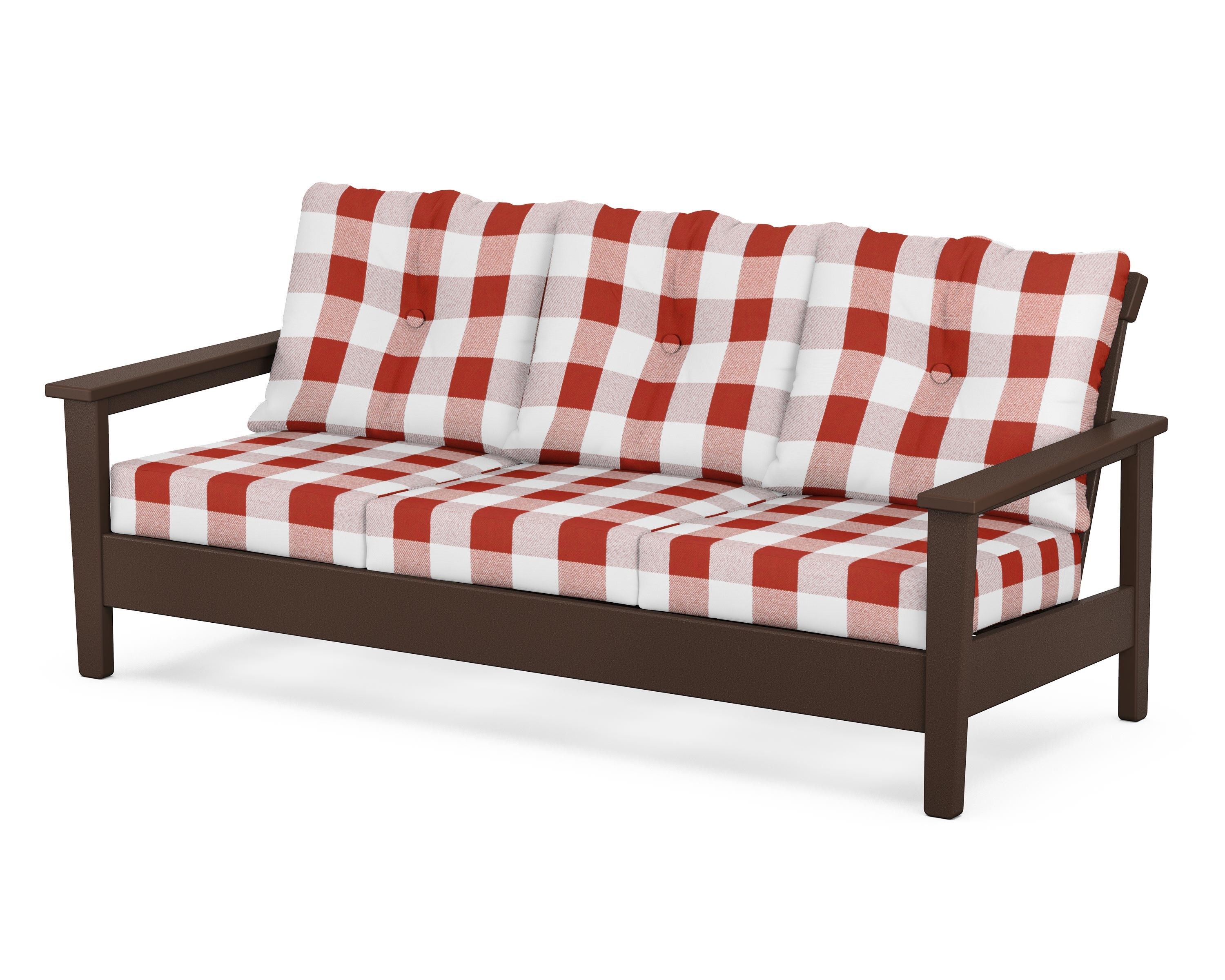POLYWOOD® Prescott Deep Seating Sofa in Mahogany / Buffalo Plaid Crimson