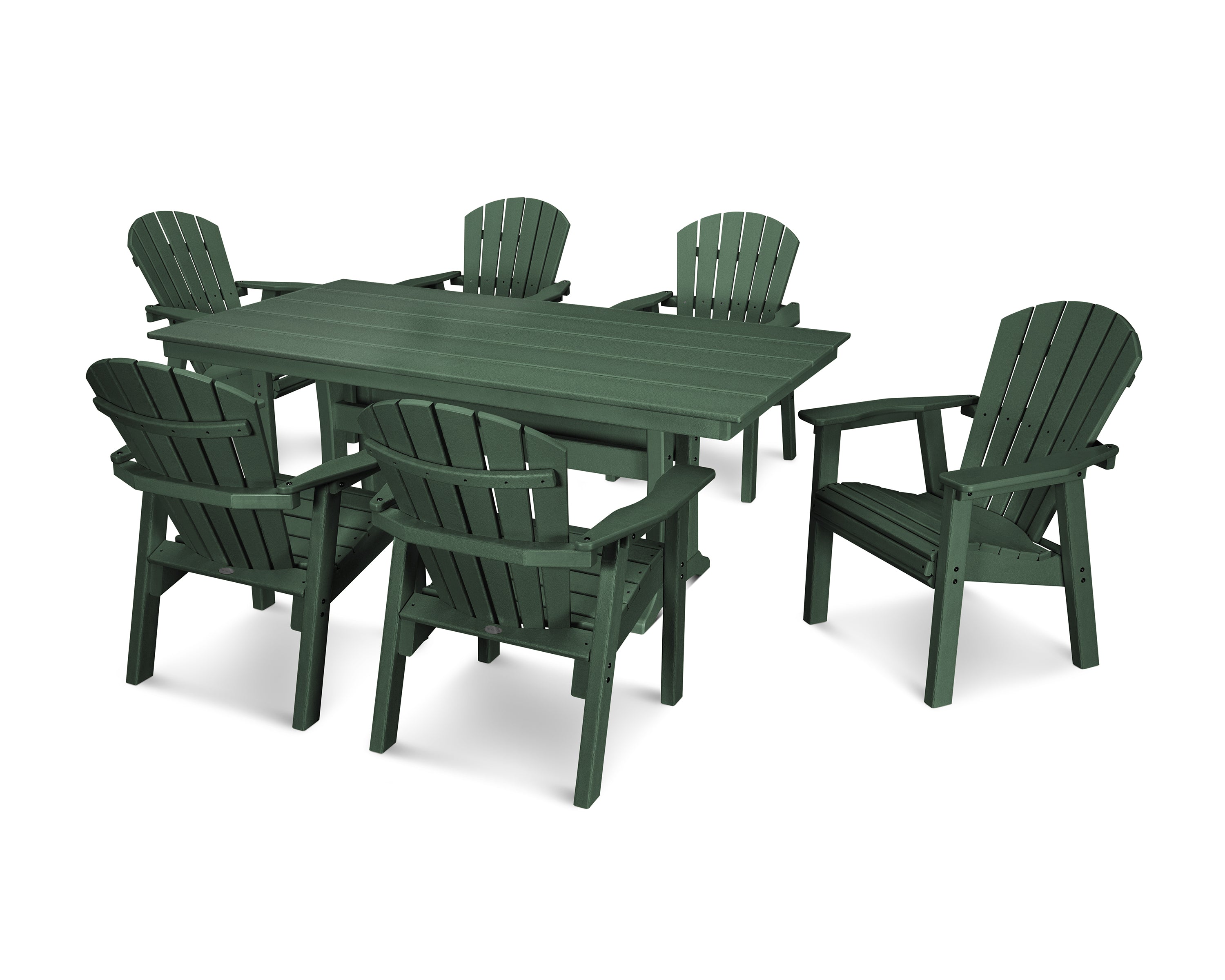 POLYWOOD® Seashell 7-Piece Farmhouse Dining Set with Trestle Legs in Green