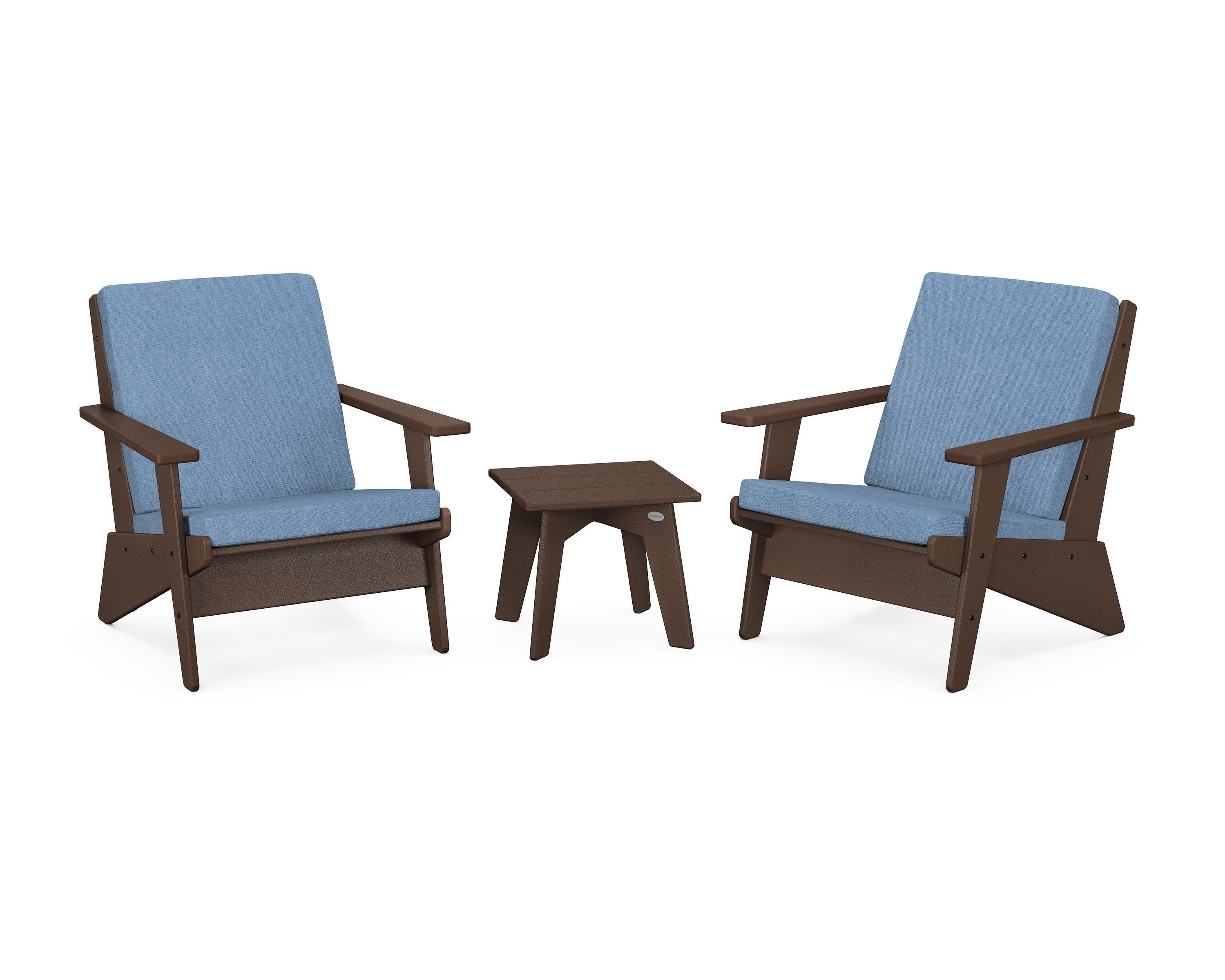 POLYWOOD® Riviera Modern Lounge 3-Piece Set in Mahogany / Sky Blue