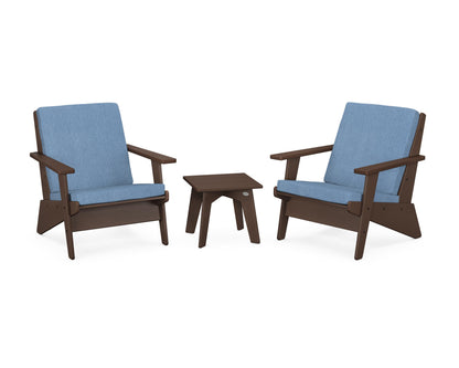 POLYWOOD® Riviera Modern Lounge 3-Piece Set in Mahogany / Sky Blue