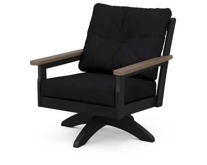 POLYWOOD® Vineyard Deep Seating Swivel Chair in Black / Kona / Midnight Linen