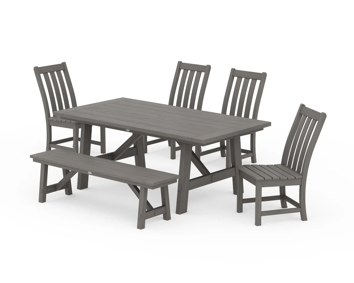 Vineyard 6-Piece Rustic Farmhouse Side Chair Dining Set with Bench