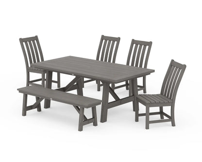Vineyard 6-Piece Rustic Farmhouse Side Chair Dining Set with Bench