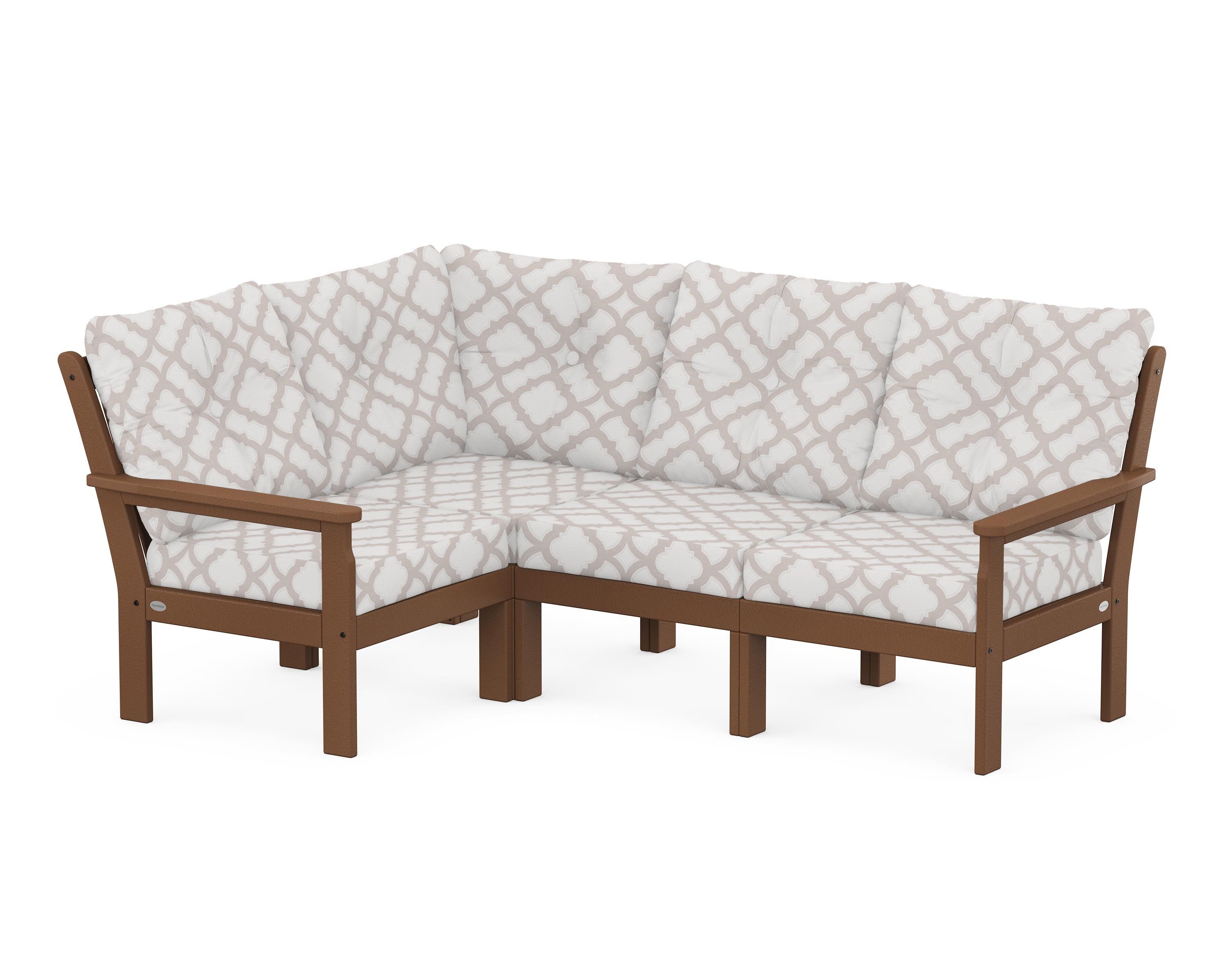 POLYWOOD® Vineyard 4-Piece Sectional in Teak / Trellis Dune Burlap