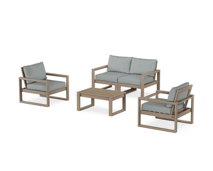 POLYWOOD® EDGE Sectional 4-Piece Deep Seating Set with Loveseat in Vintage Sahara / Spa