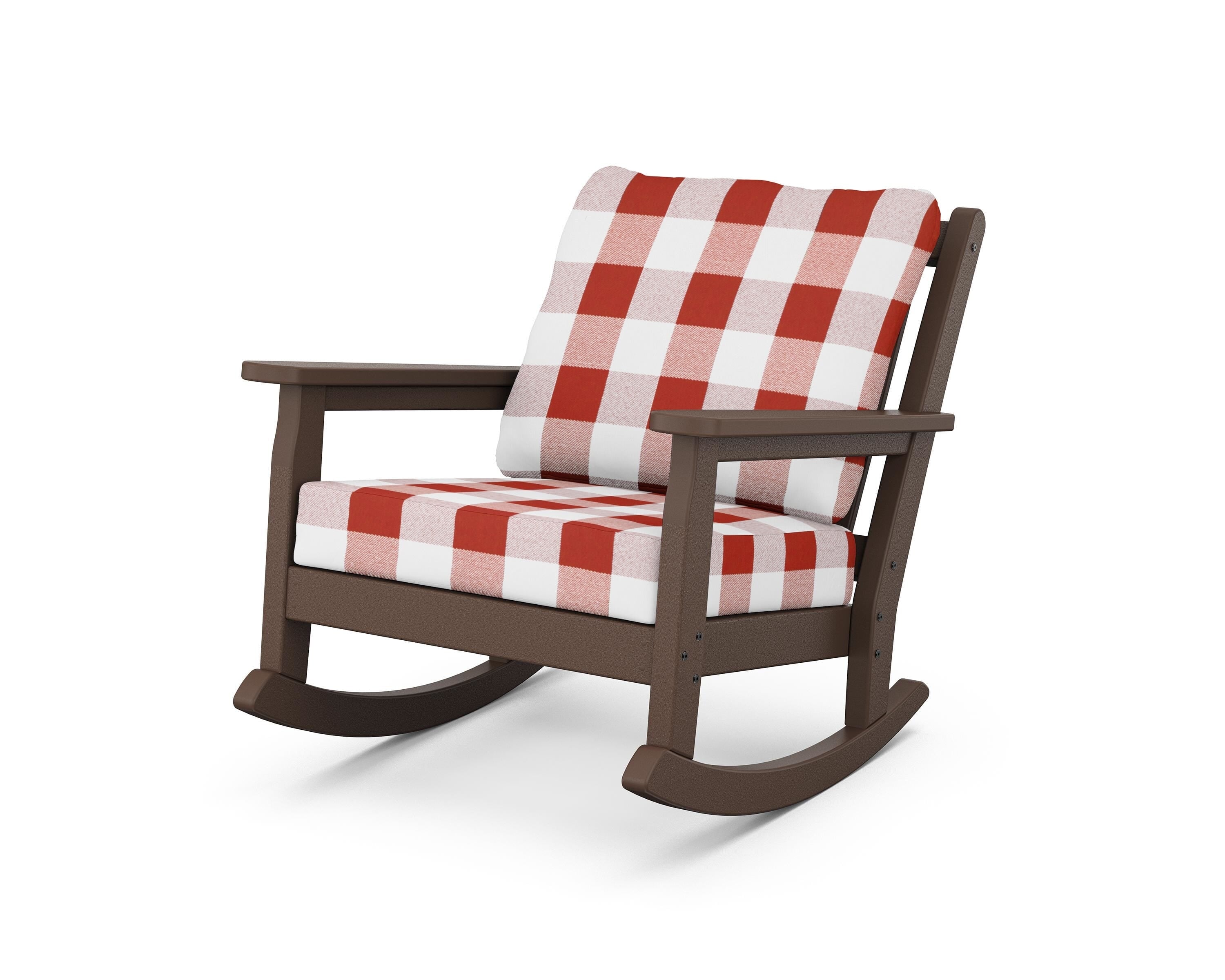 POLYWOOD® Chippendale Deep Seating Rocking Chair in Mahogany / Buffalo Plaid Crimson