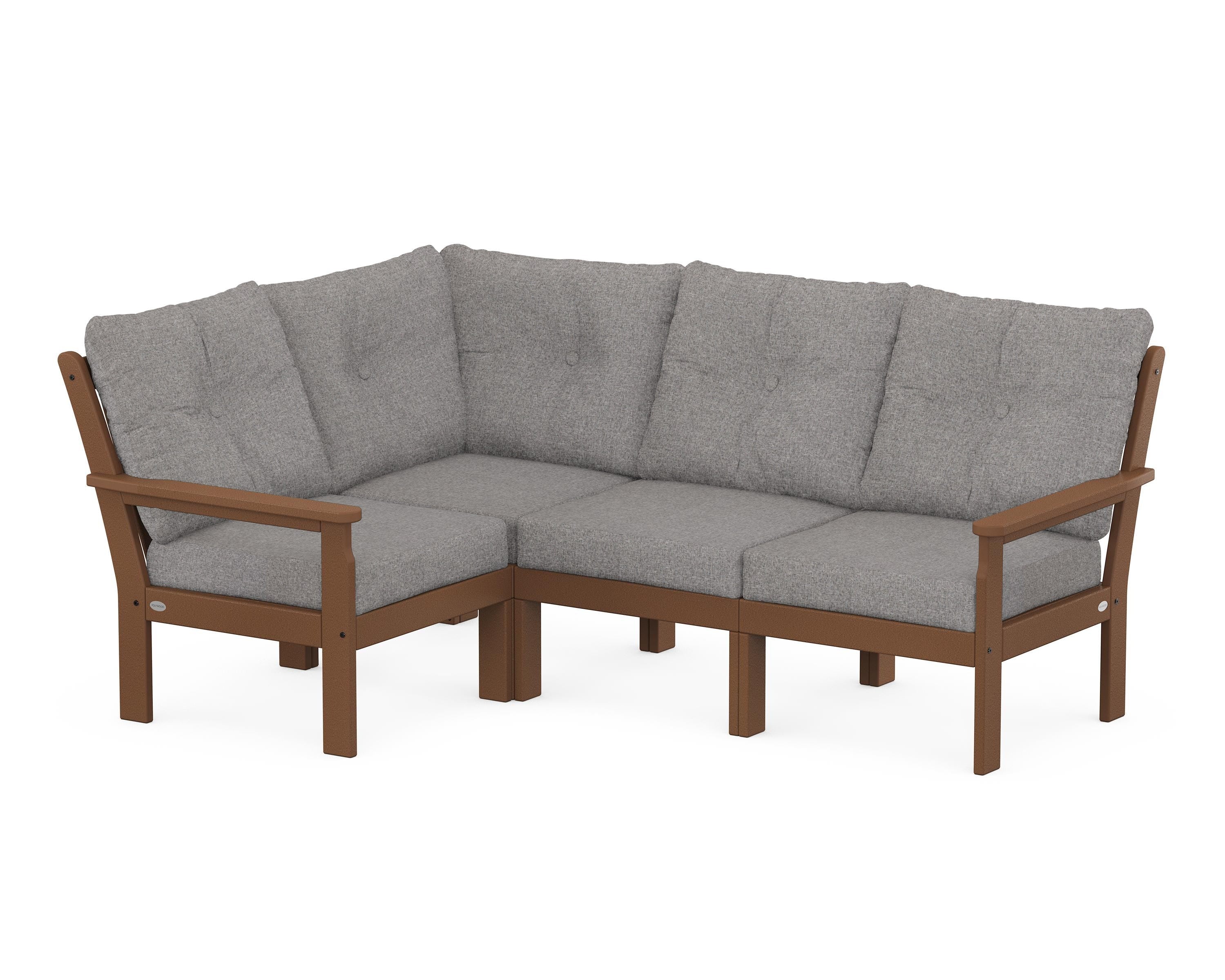 POLYWOOD® Vineyard 4-Piece Sectional in Teak / Grey Mist