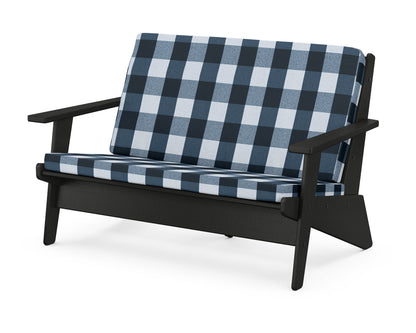 POLYWOOD® Riviera Modern Lounge Loveseat in Black / Buffalo Plaid Marine Indigo