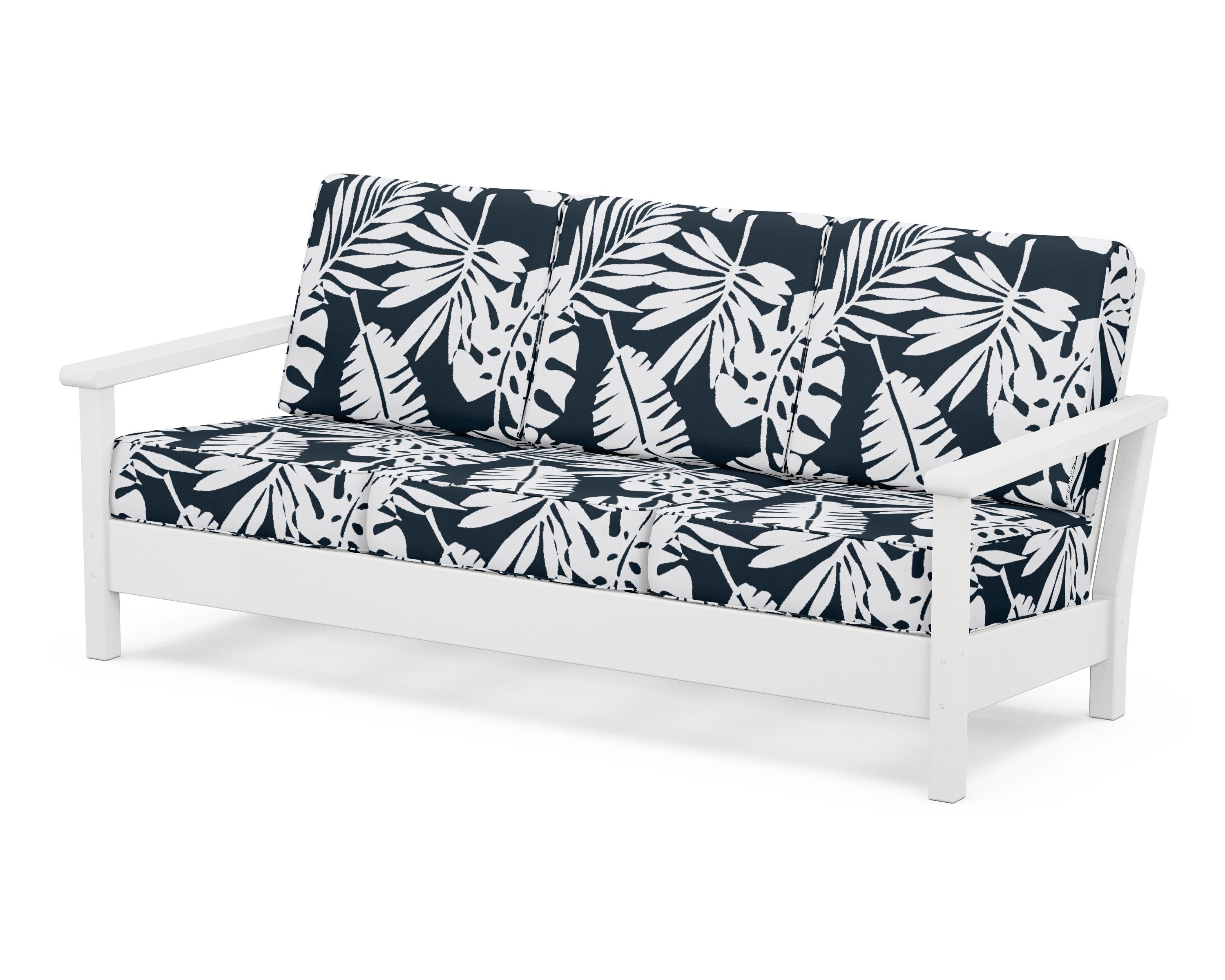 POLYWOOD® Harbour Deep Seating Sofa in White / Leaf Marine Indigo