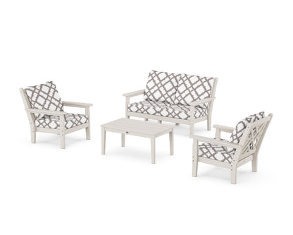 POLYWOOD® Chippendale 4-Piece Deep Seating Set with Loveseat in Sand / Trellis Grey Mist