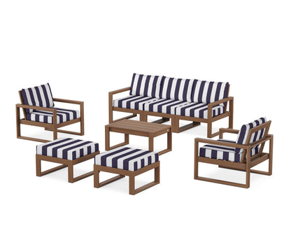 POLYWOOD® EDGE Sectional 8-Piece Lounge Sofa Set in Teak / Cabana Stripe Navy