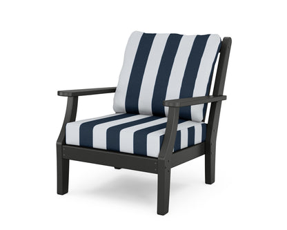 Country Living Wovendale Deep Seating Chair in Black / Cabana Stripe Marine Indigo