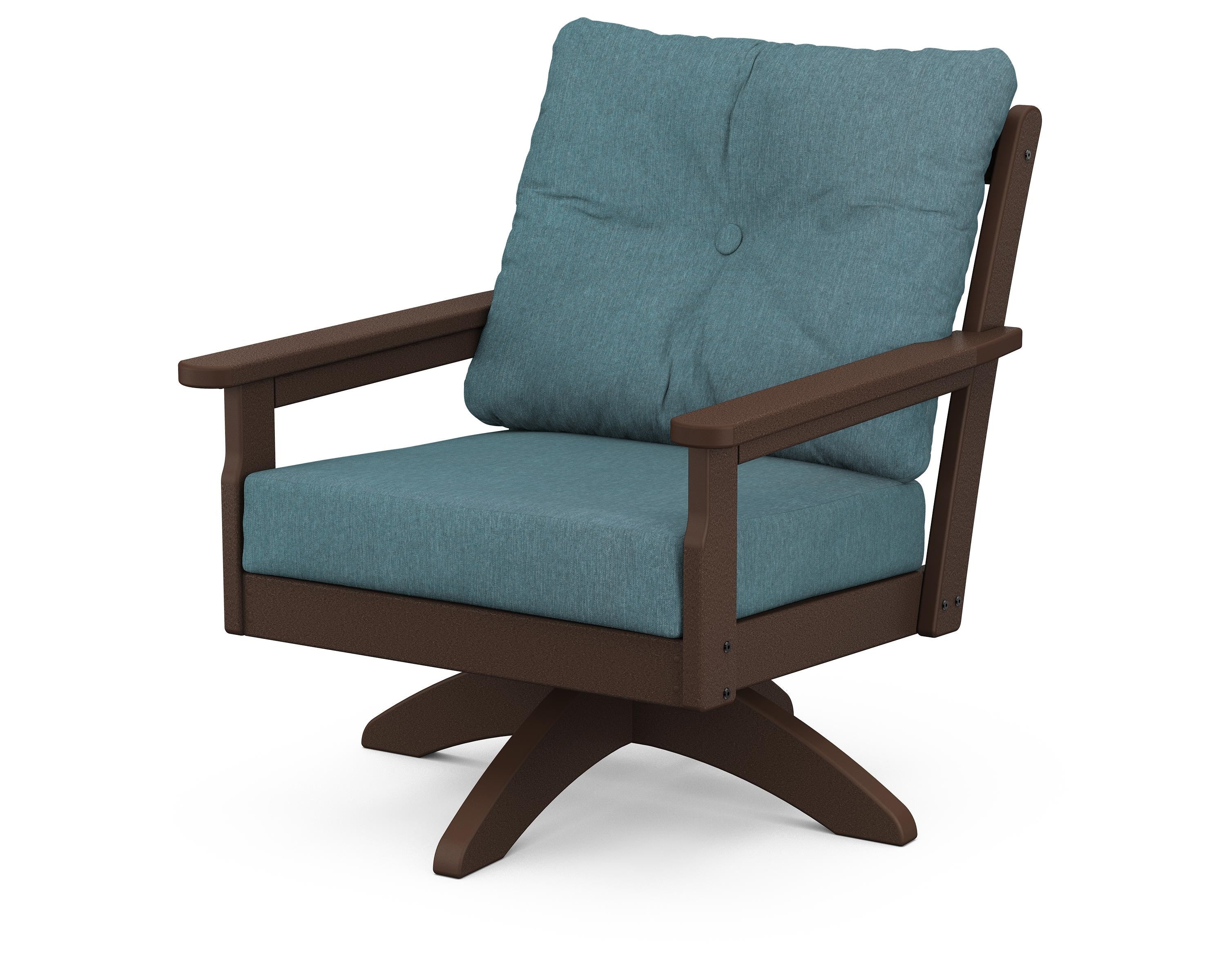 POLYWOOD® Vineyard Deep Seating Swivel Chair in Mahogany / Ocean Teal
