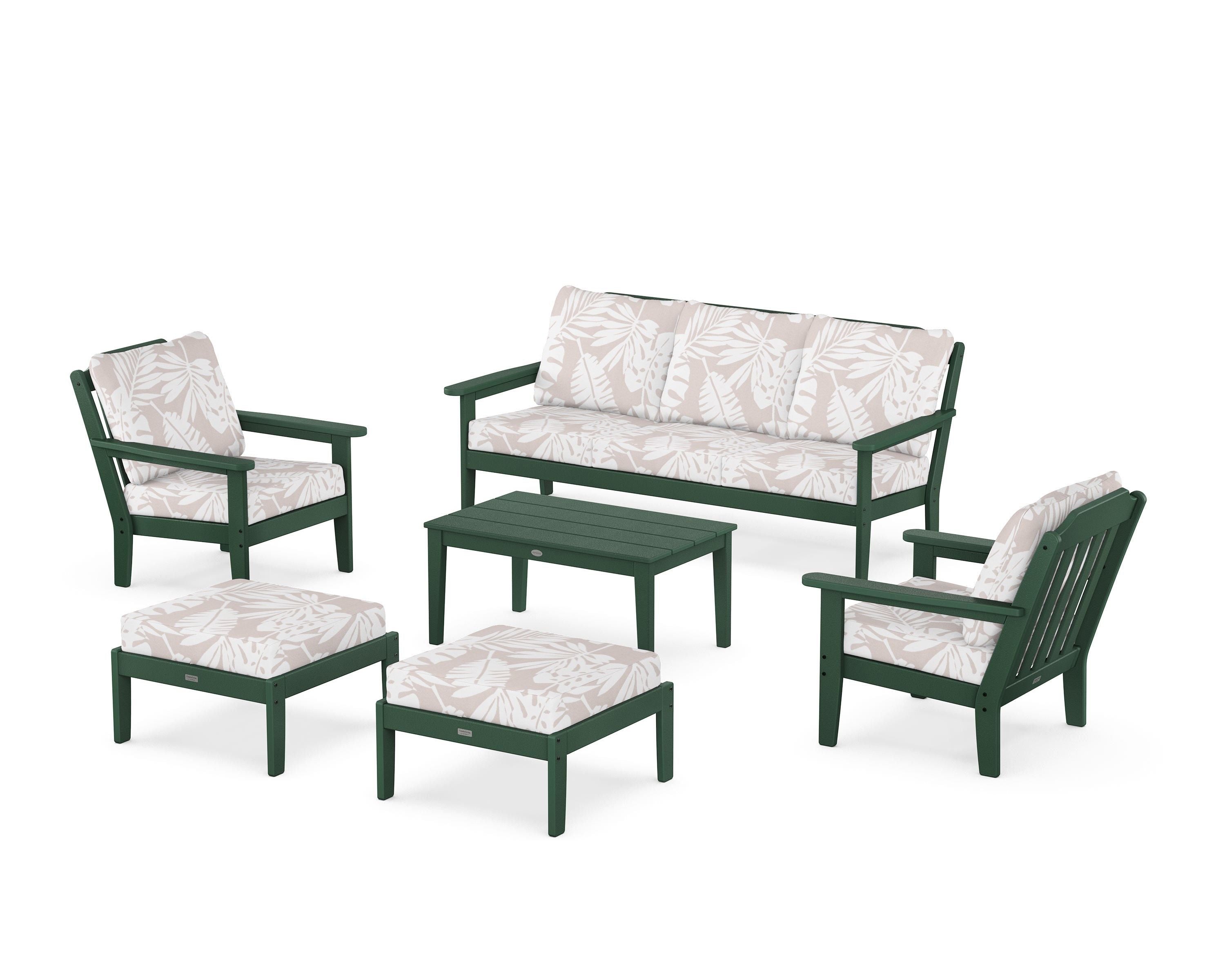 Country Living Cottage 6-Piece Lounge Sofa Set in Green / Leaf Dune Burlap