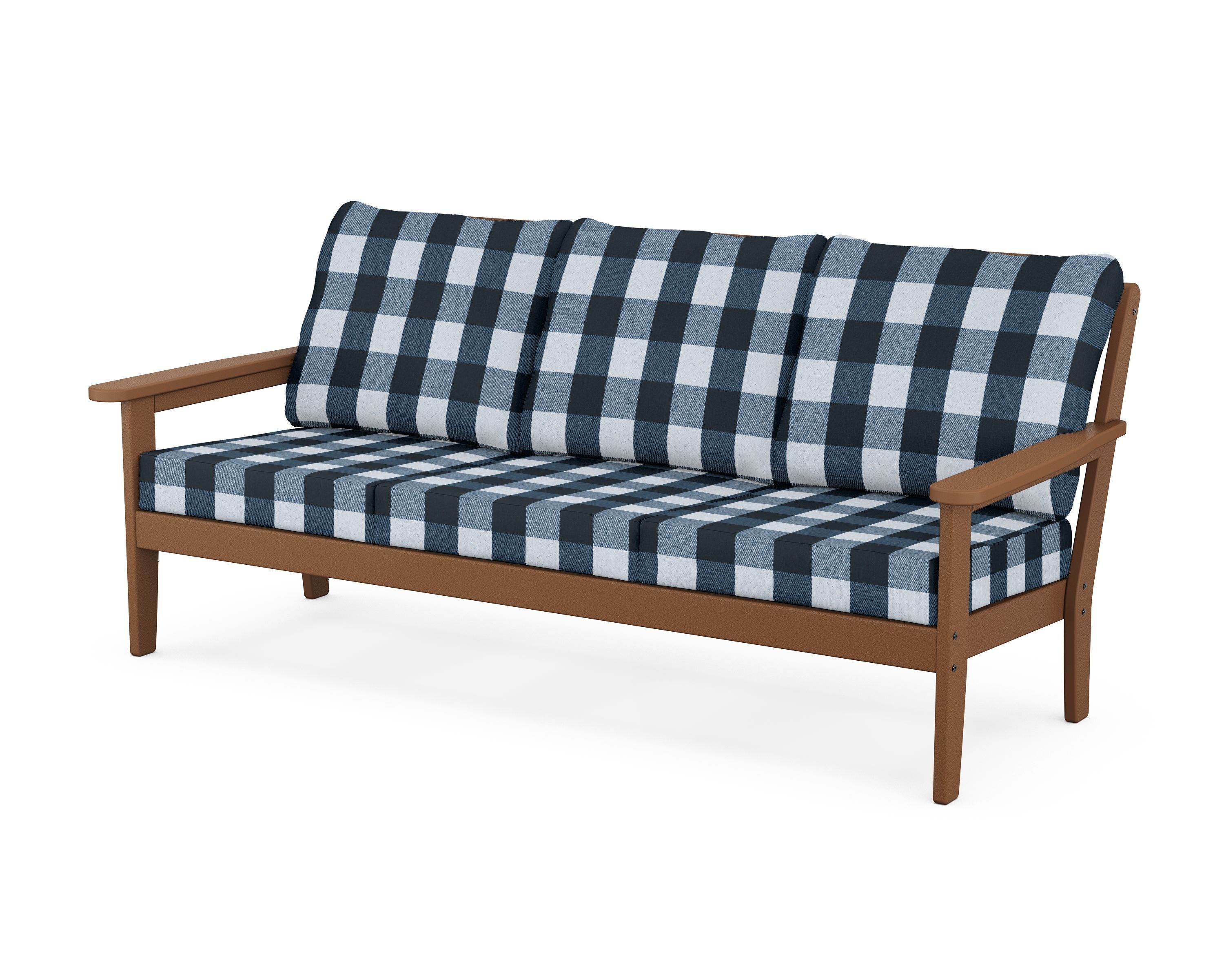Country Living Cottage Deep Seating Sofa in Teak / Buffalo Plaid Marine Indigo