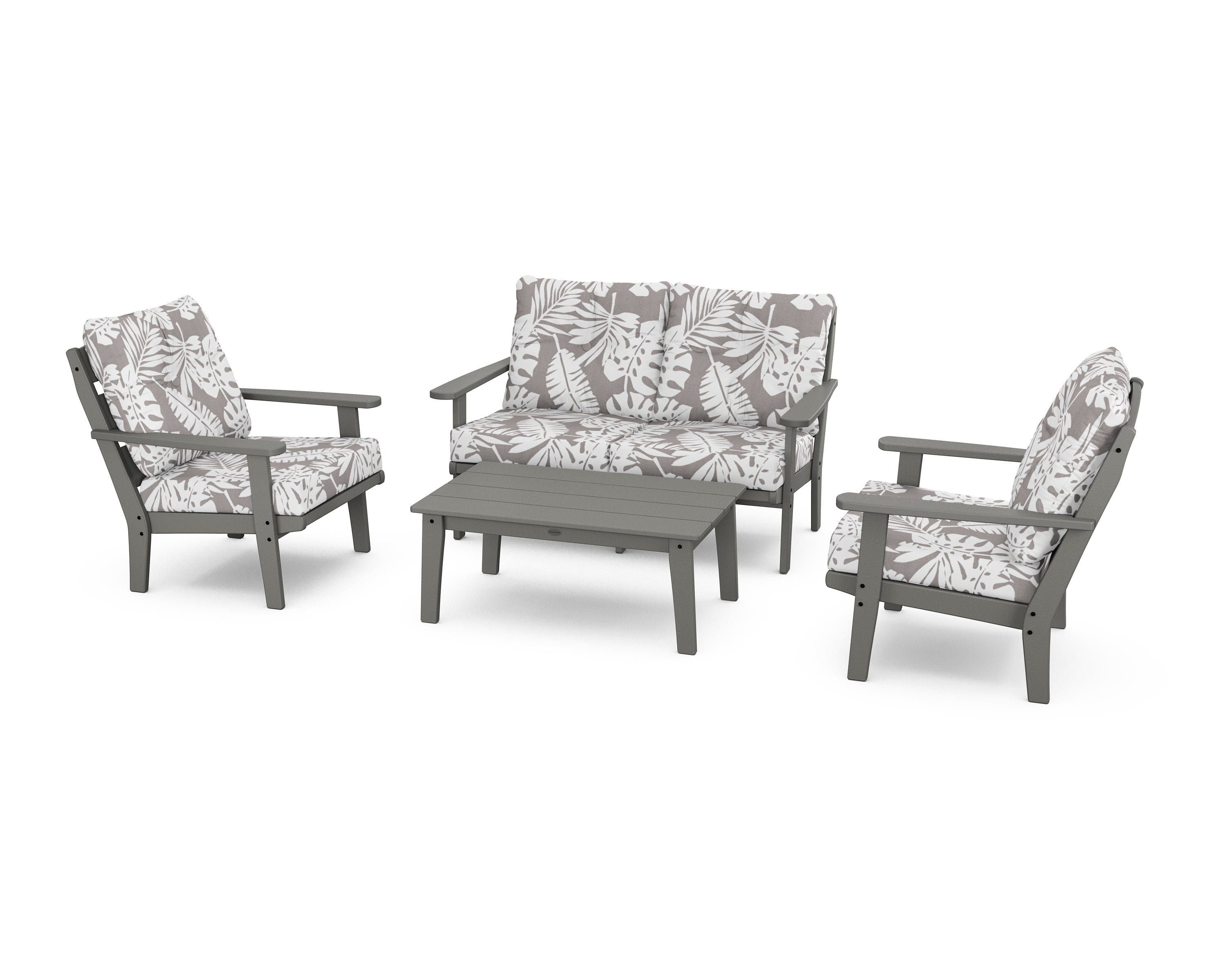POLYWOOD® Lakeside 4-Piece Deep Seating Set in Slate Grey / Leaf Grey Mist