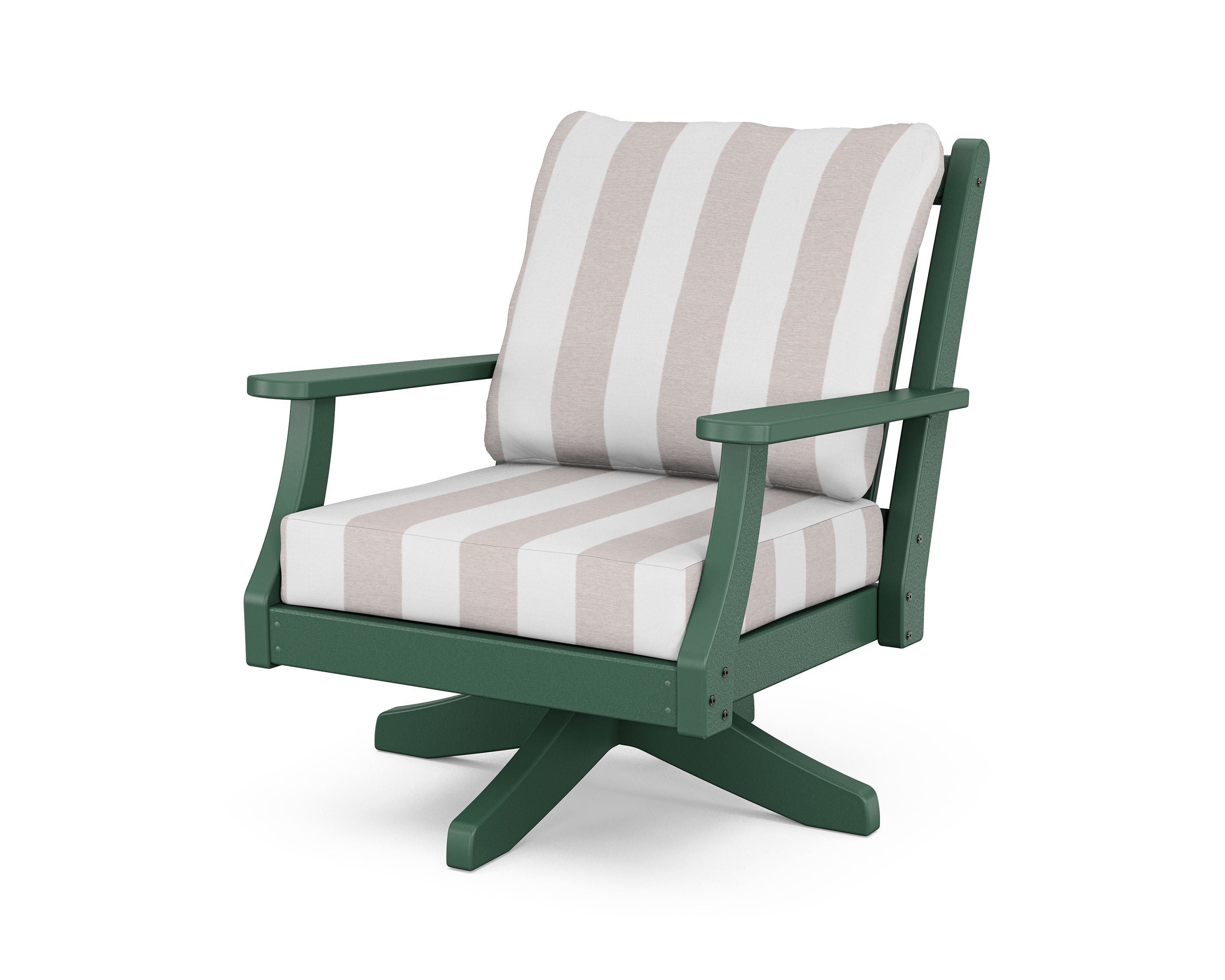 Country Living Wovendale Deep Seating Swivel Chair in Green / Cabana Stripe Dune Burlap