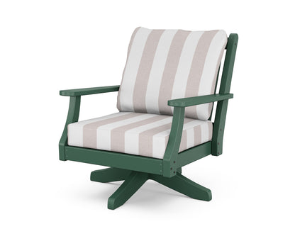 Country Living Wovendale Deep Seating Swivel Chair in Green / Cabana Stripe Dune Burlap