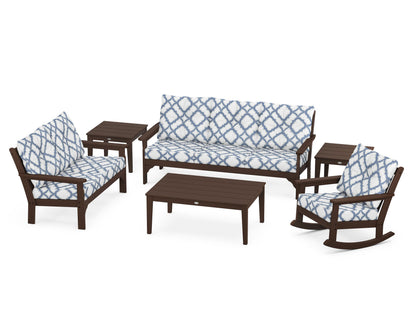 POLYWOOD® Vineyard 6-Piece Deep Seating Set in Mahogany / Trellis Sky Blue