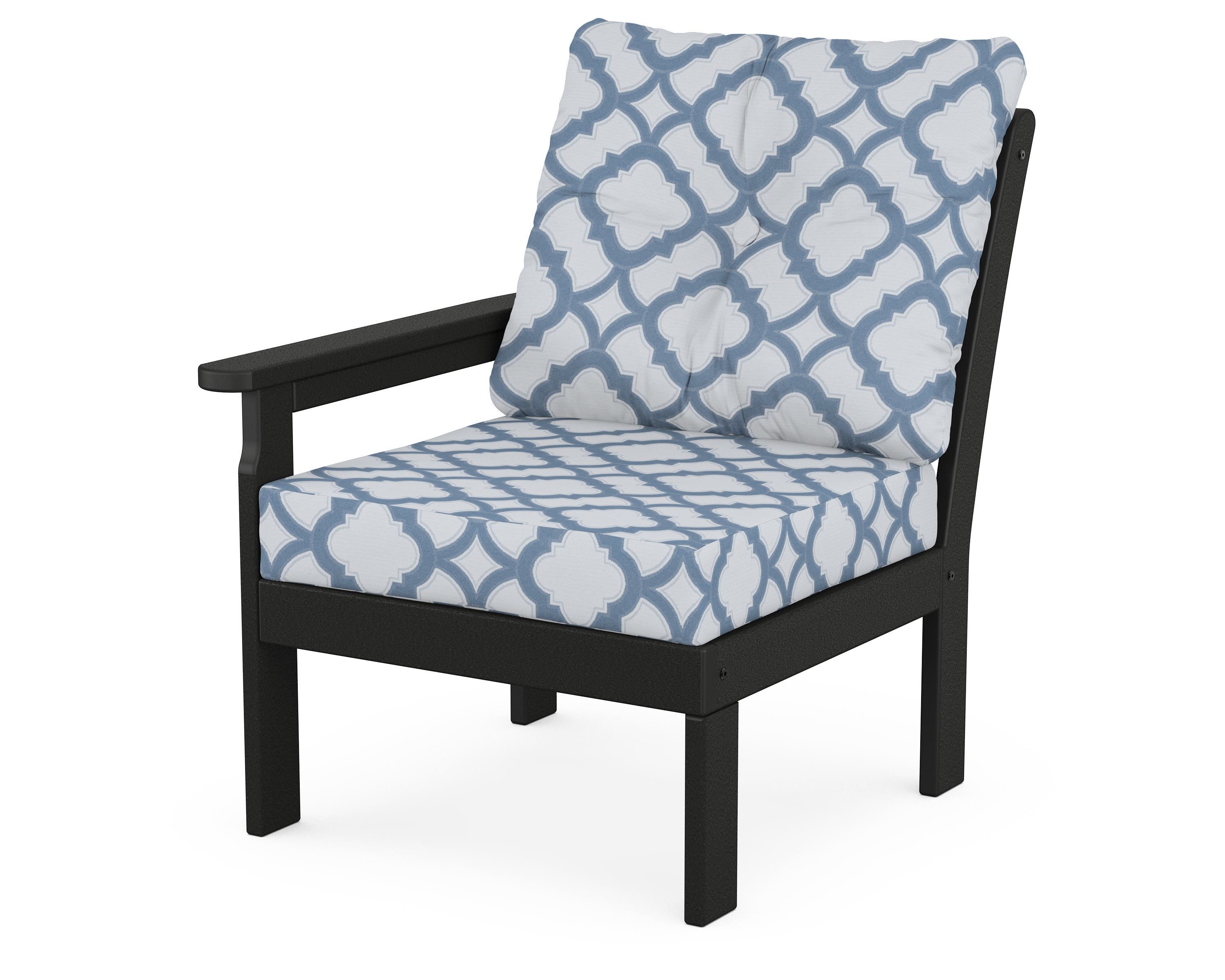POLYWOOD® Vineyard Modular Left Arm Chair in Black / Trellis Sky Blue