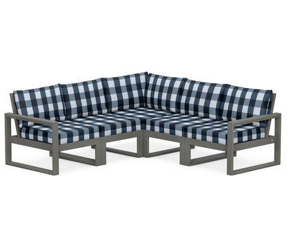 POLYWOOD® EDGE 5-Piece Modular Deep Seating Set in Slate Grey / Buffalo Plaid Marine Indigo