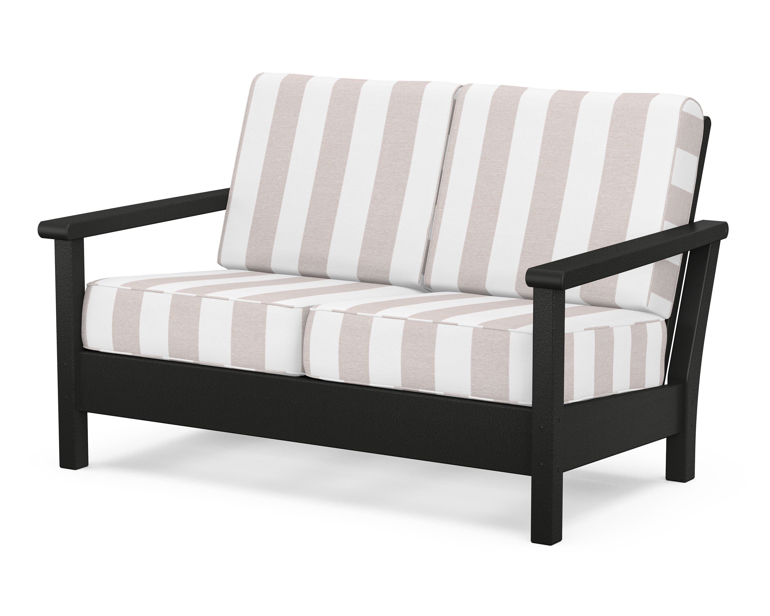 POLYWOOD® Harbour Deep Seating Loveseat in Black / Cabana Stripe Dune Burlap