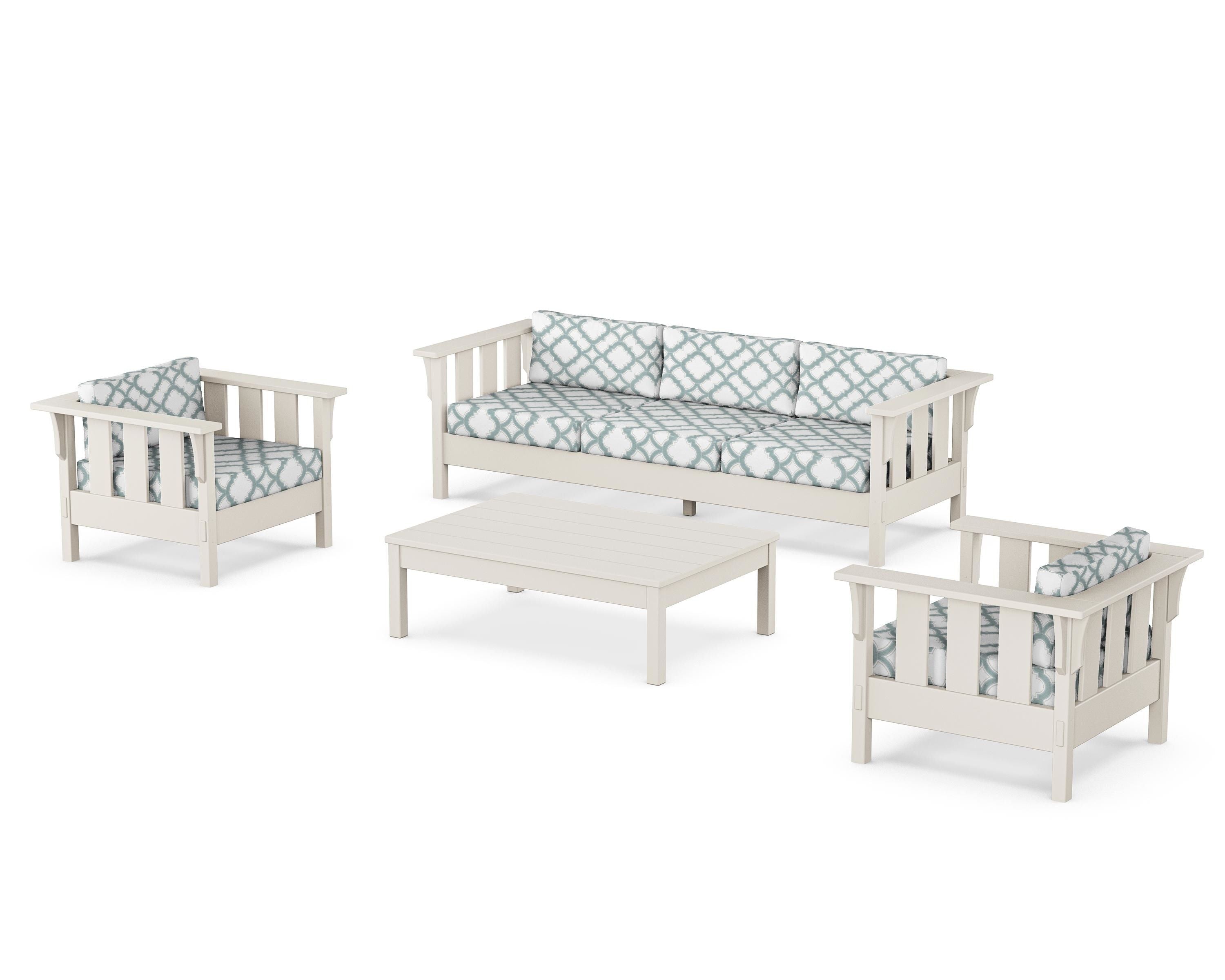 Martha Stewart by POLYWOOD® Acadia 4-Piece Deep Seating Set with Sofa in Sand / Trellis Glacier Spa