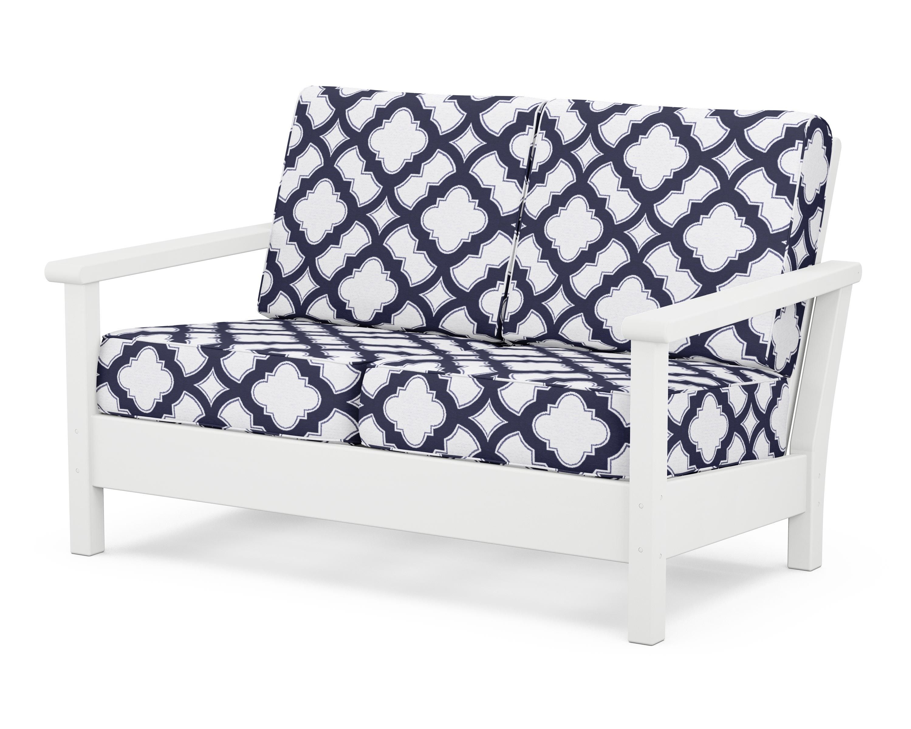 POLYWOOD® Harbour Deep Seating Loveseat in White / Trellis Navy