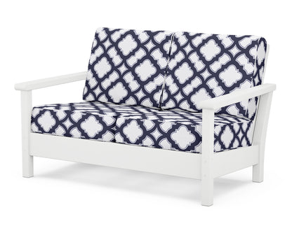 POLYWOOD® Harbour Deep Seating Loveseat in White / Trellis Navy