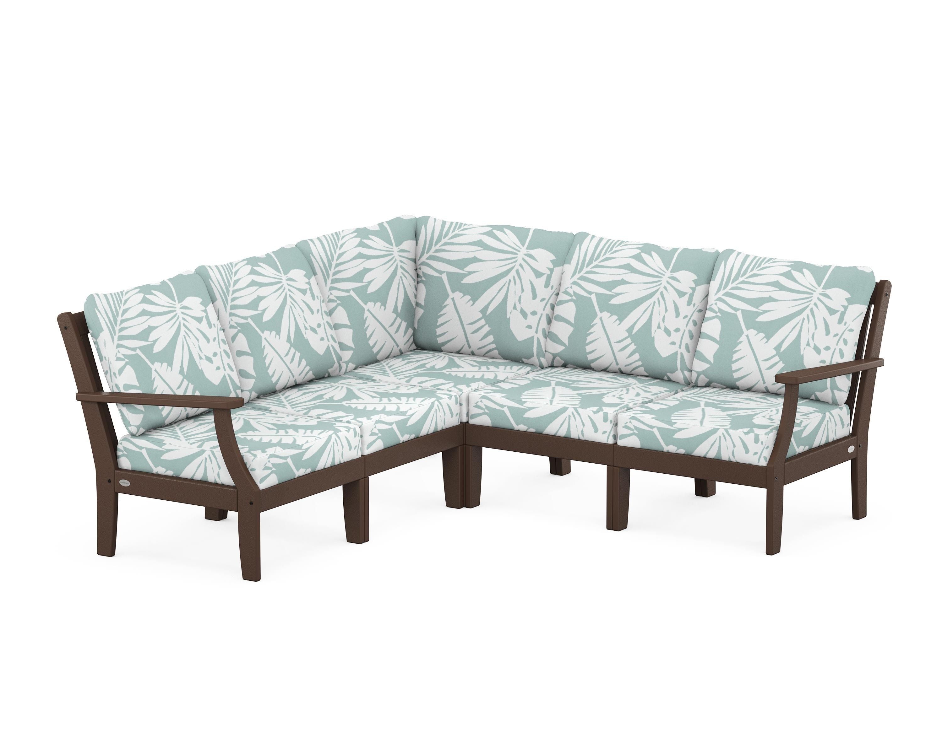 POLYWOOD® Braxton Modular 5-Piece Deep Seating Set in Mahogany / Leaf Glacier Spa