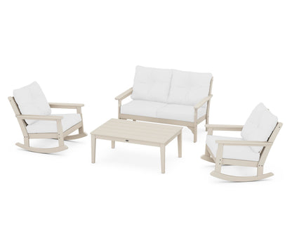 POLYWOOD® Vineyard 4-Piece Deep Seating Rocking Chair Set in Sand / Natural