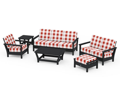 POLYWOOD® Harbour 6-Piece Outdoor Living Set in Black / Buffalo Plaid Crimson