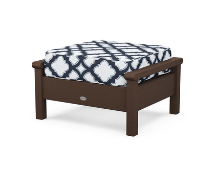 POLYWOOD® Harbour Deep Seating Ottoman in Mahogany / Trellis Marine Indigo