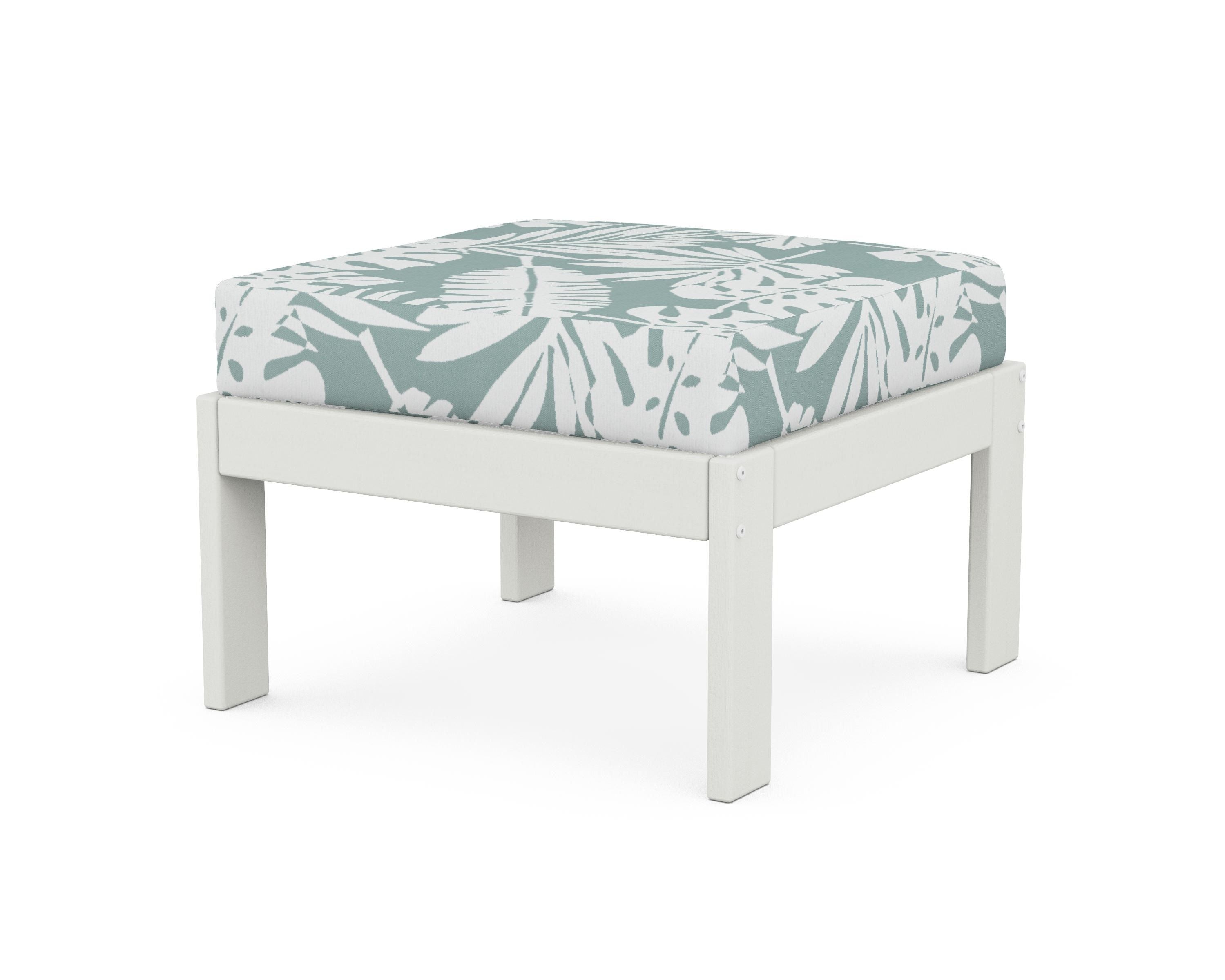POLYWOOD® Vineyard Modular Ottoman in Vintage White / Leaf Glacier Spa