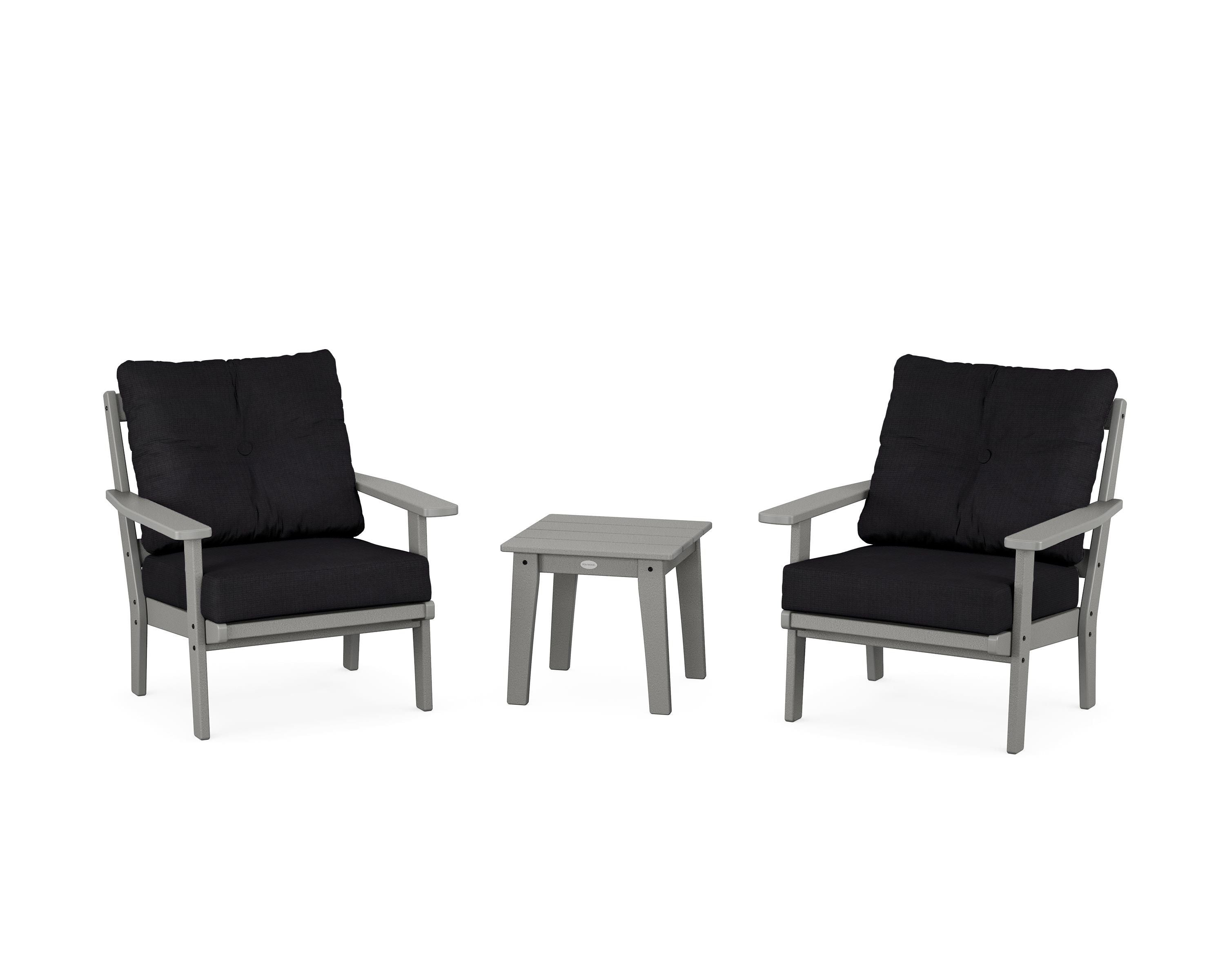 POLYWOOD® Oxford 3-Piece Deep Seating Set in Slate Grey / Midnight Linen